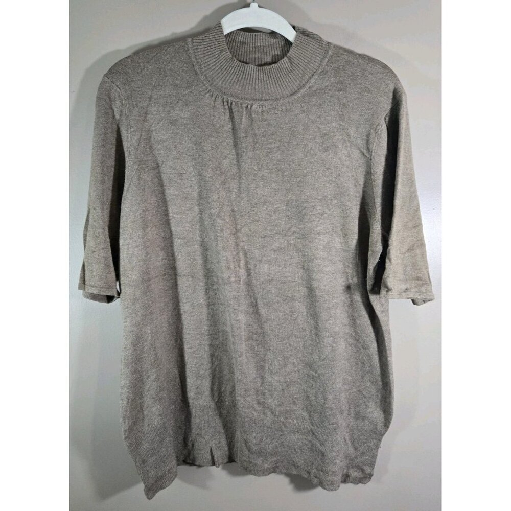 Tribal Rayon Blend Brown Mock Neck Short Sleeve Blouse Sz XL